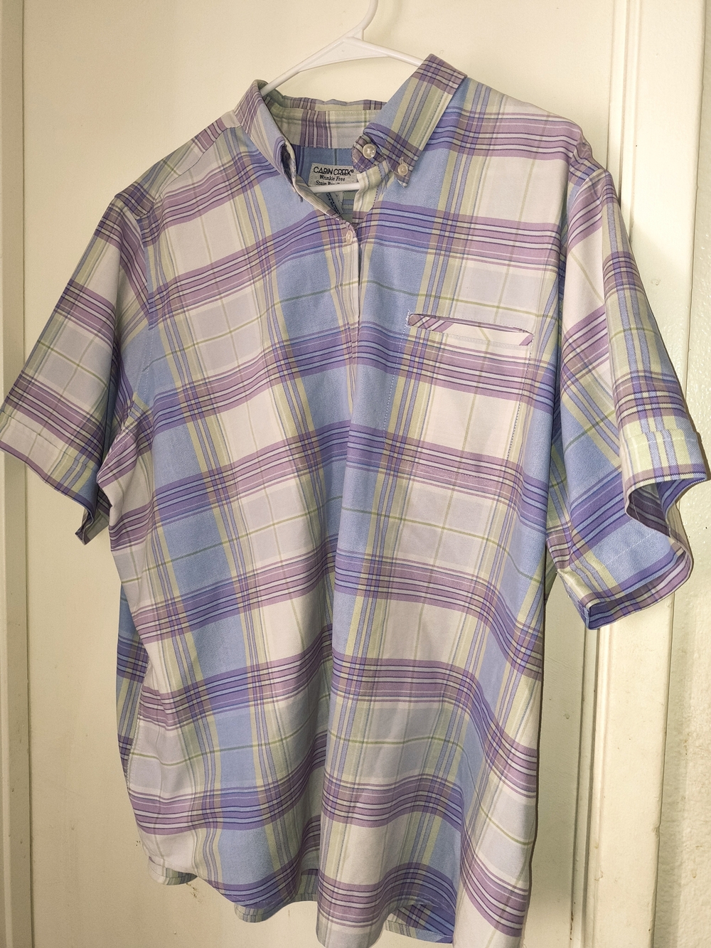 cabin Creek Lavender and Light Blue Plaid Short-Sleeve Button-Down Shirt